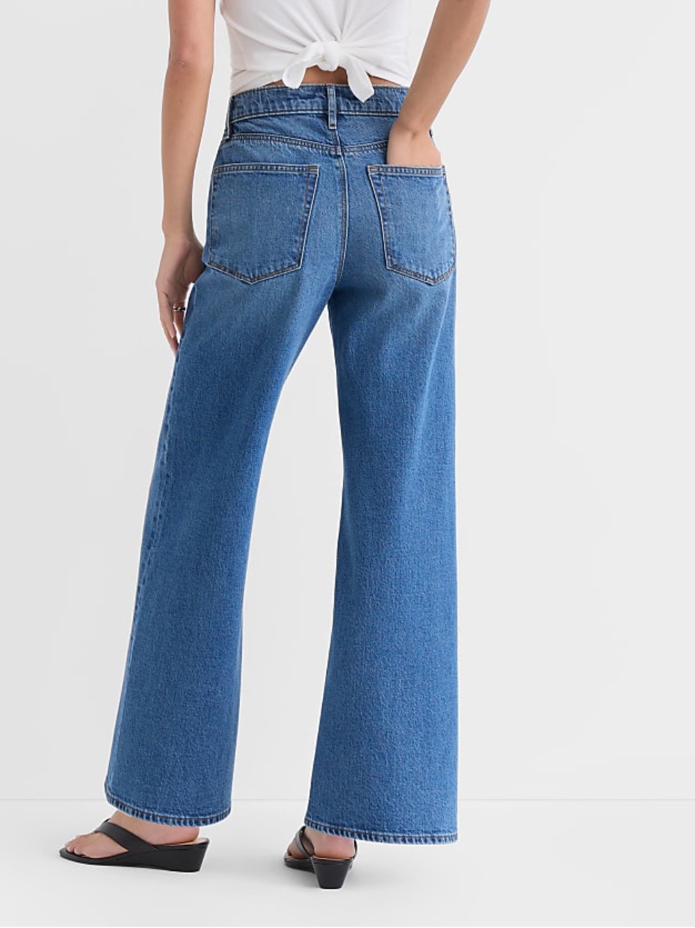 LOFT Rivete Petite High Rise Wide Leg Jeans in Vintage Dark Wash - Picture 3 of 14